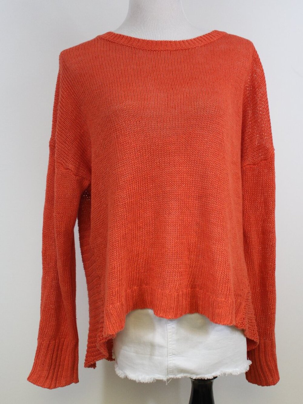 J.Crew Linen Sweater XL Orange Lightweight Knit Coastal Summer Layer Oversized